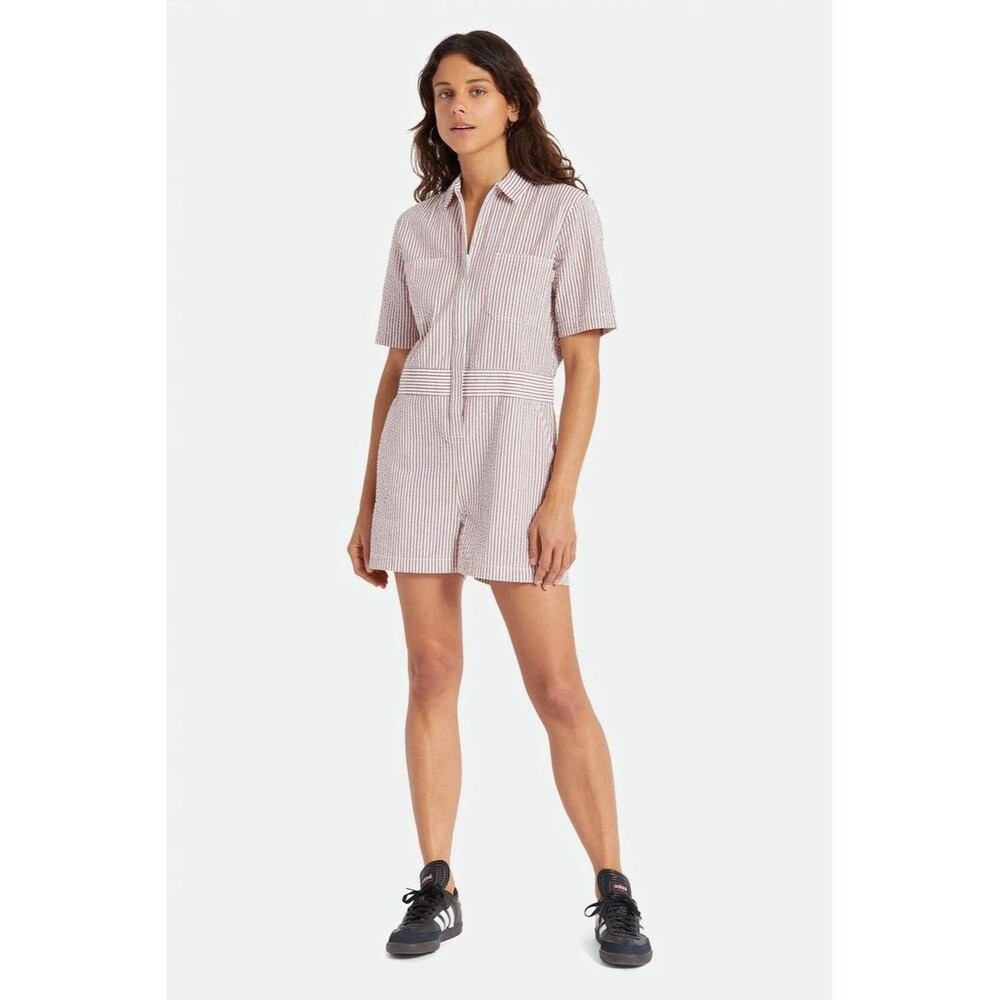 Brixton Women’s Sz XS White Blue Red Striped Romper Mersey Short Coverall